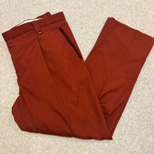 VTG SilverSilk Mens Pleated Trousers Rust Orange Rayon Textured Pants Size 44